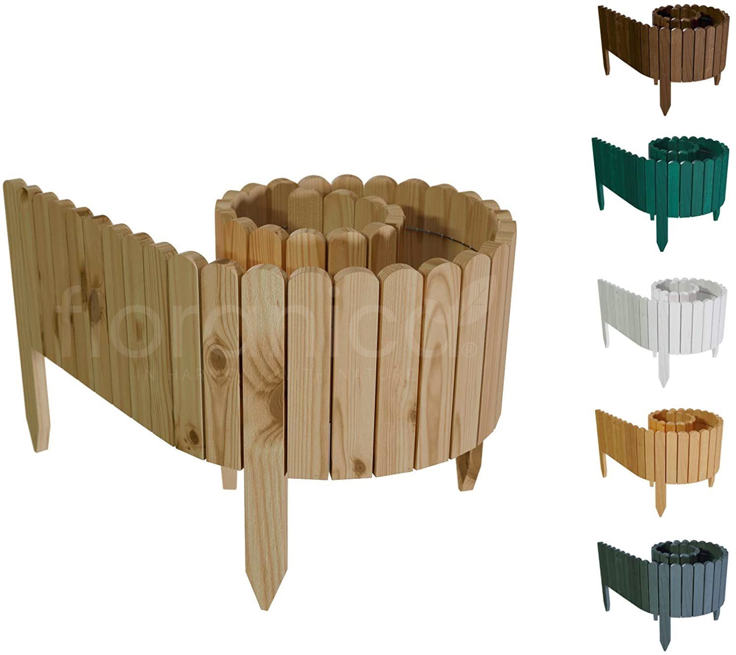 Floranica Beetbegrenzung, Rollborder Flexibler Holzzaun 203cm (kürzbar) Höhe: 10cm Unbehandelt
