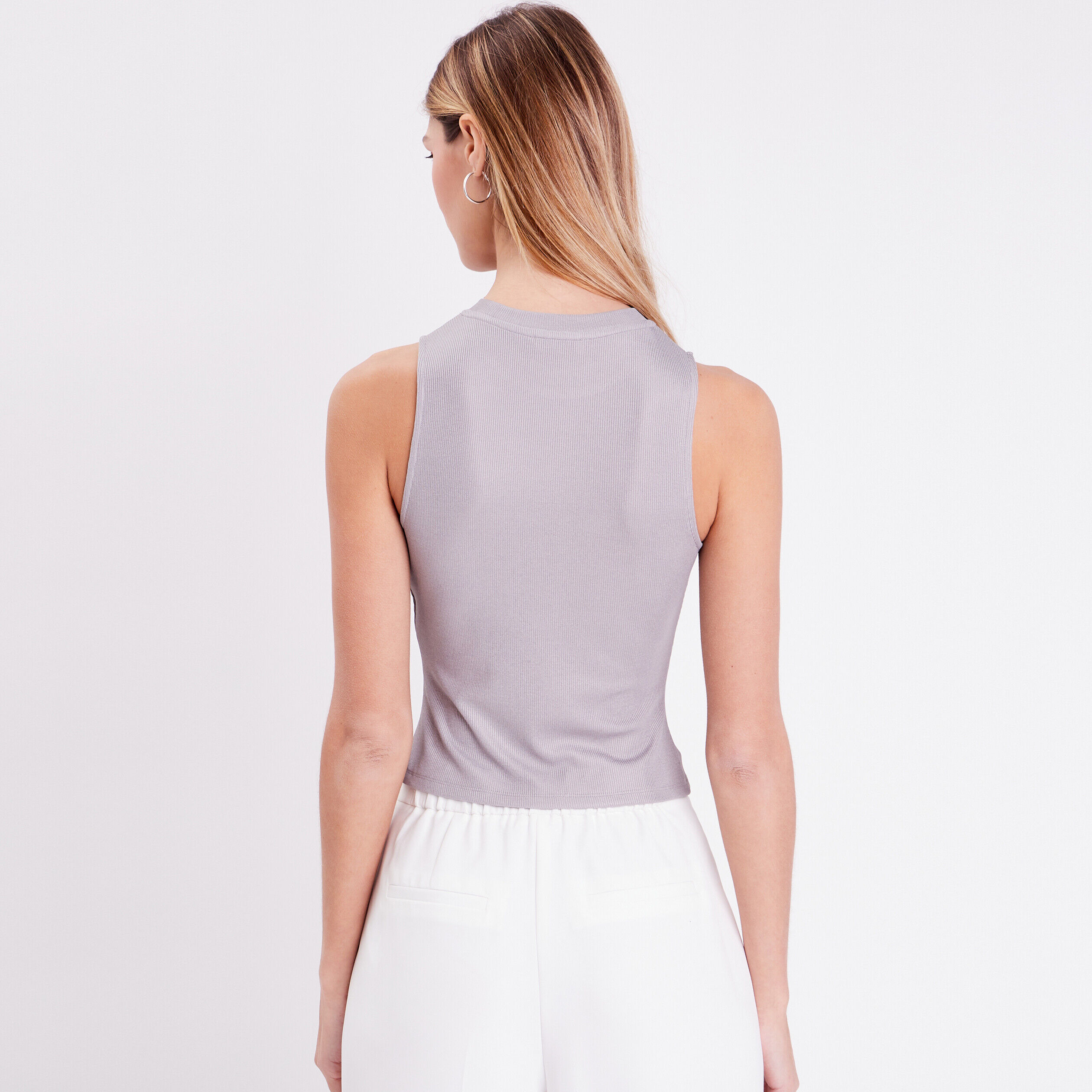 Débardeur cropped côtelé gris argent femme | Cache Cache