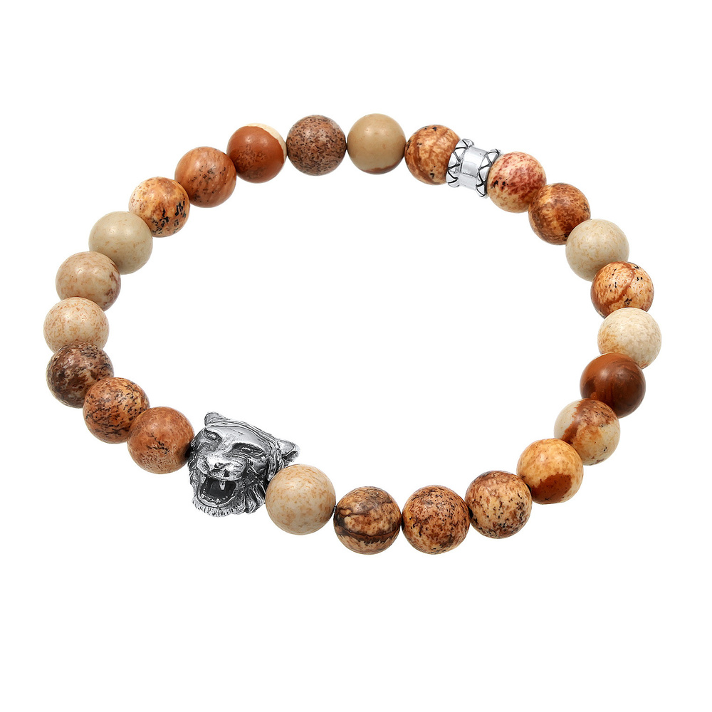 KUZZOI KUZZOI Bracelet Herren Tiger Kopf Achat Jasper Look 925er Silber Bracelet
