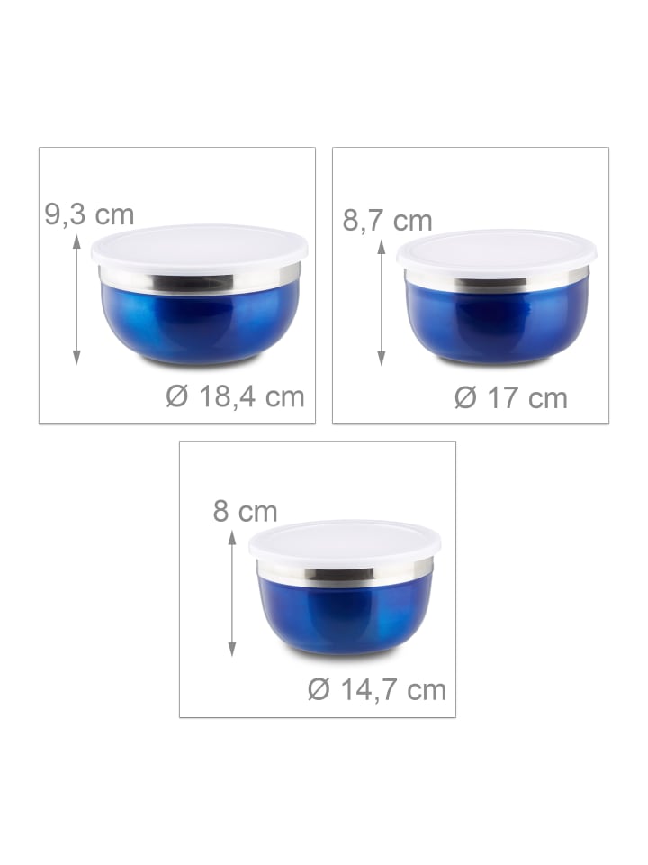 relaxdays 3 tlg. Schüssel Set Edelstahl in Blau günstig kaufen onesize