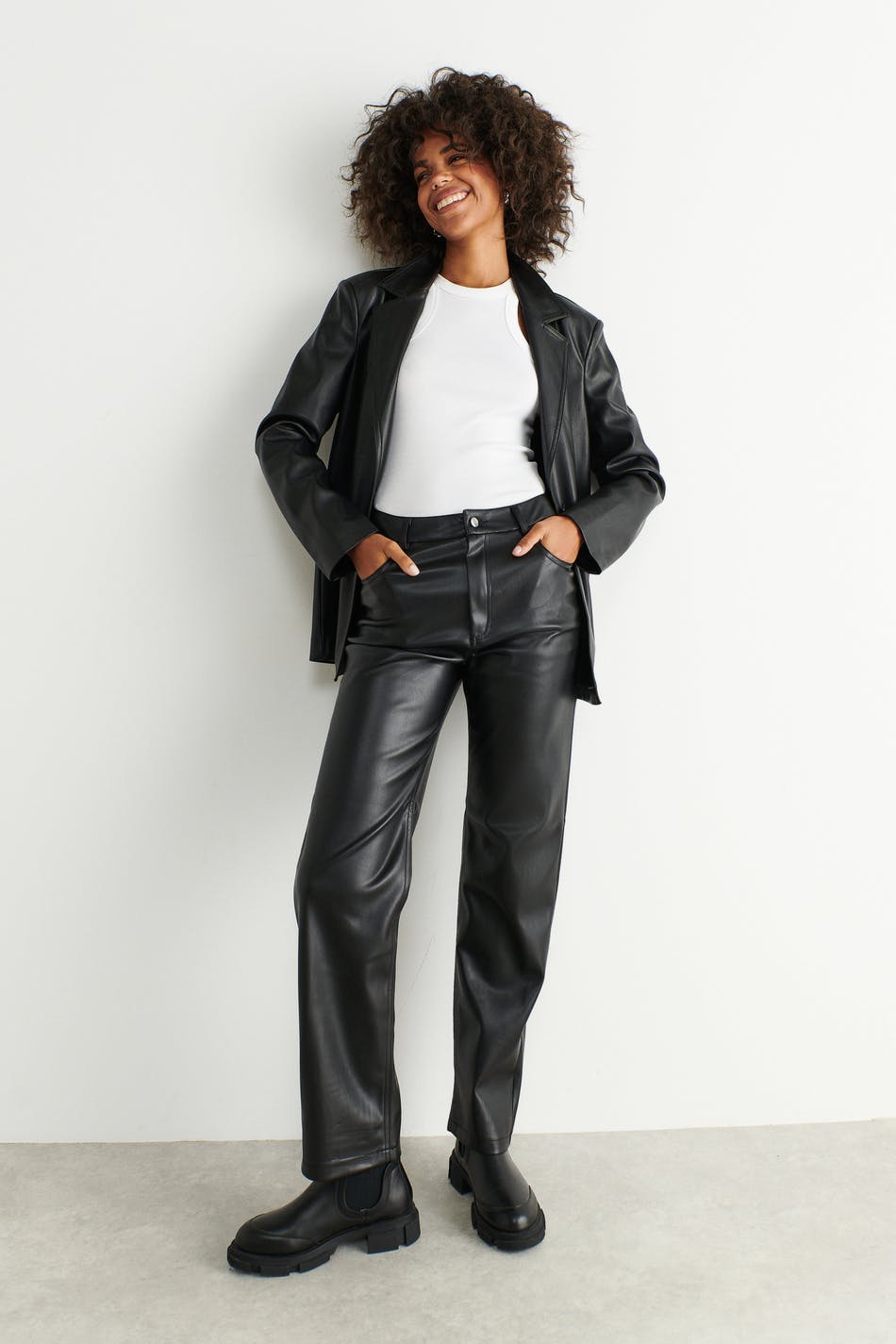 Straight pu trousers
