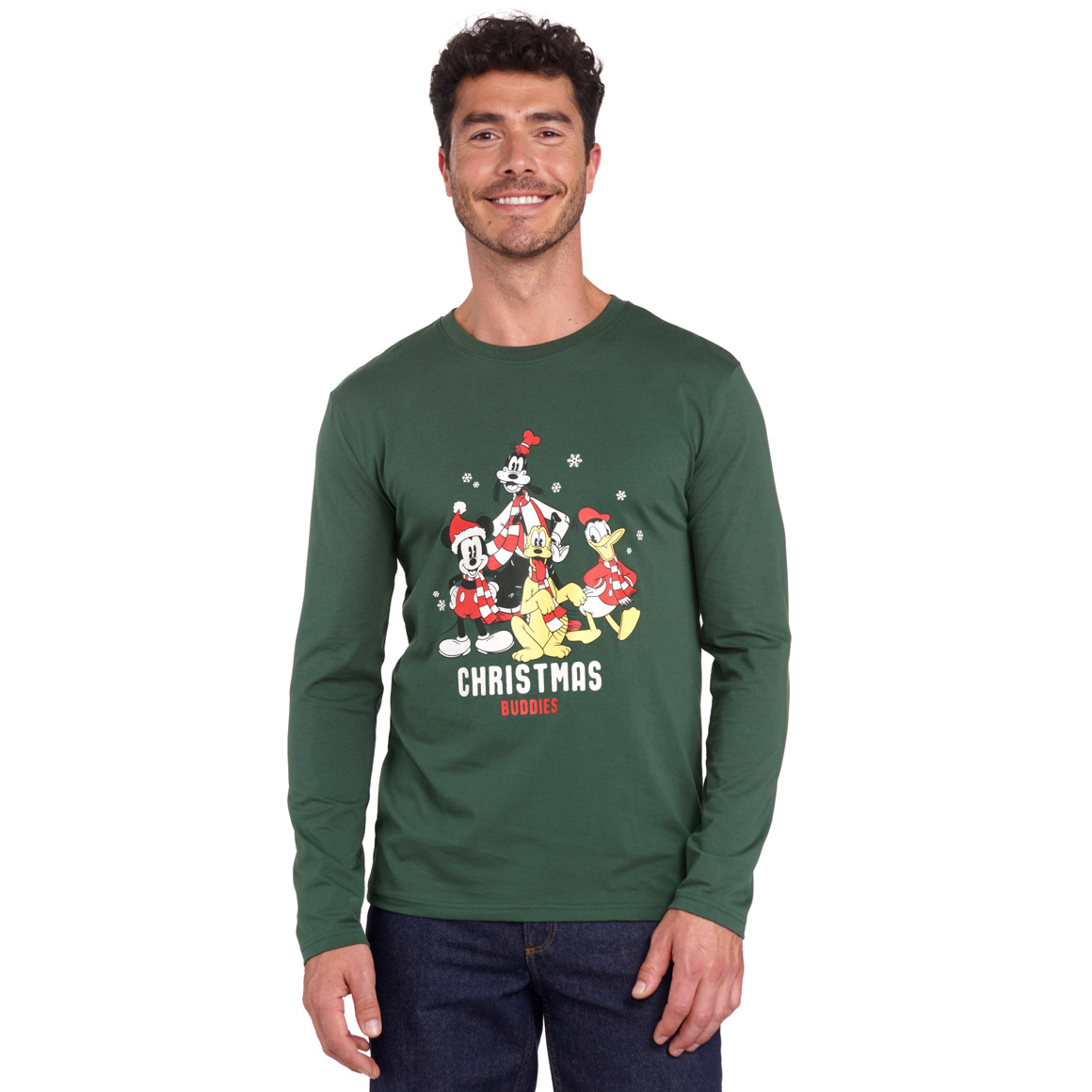 Micky Maus Weihnachtslangarmshirt mit Print dunkelgrün