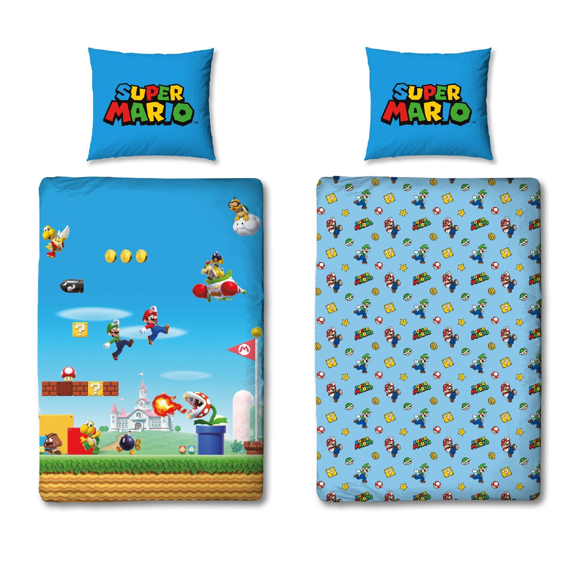 Kinderbettwäsche Flanell-Bettwäsche Super Mario 