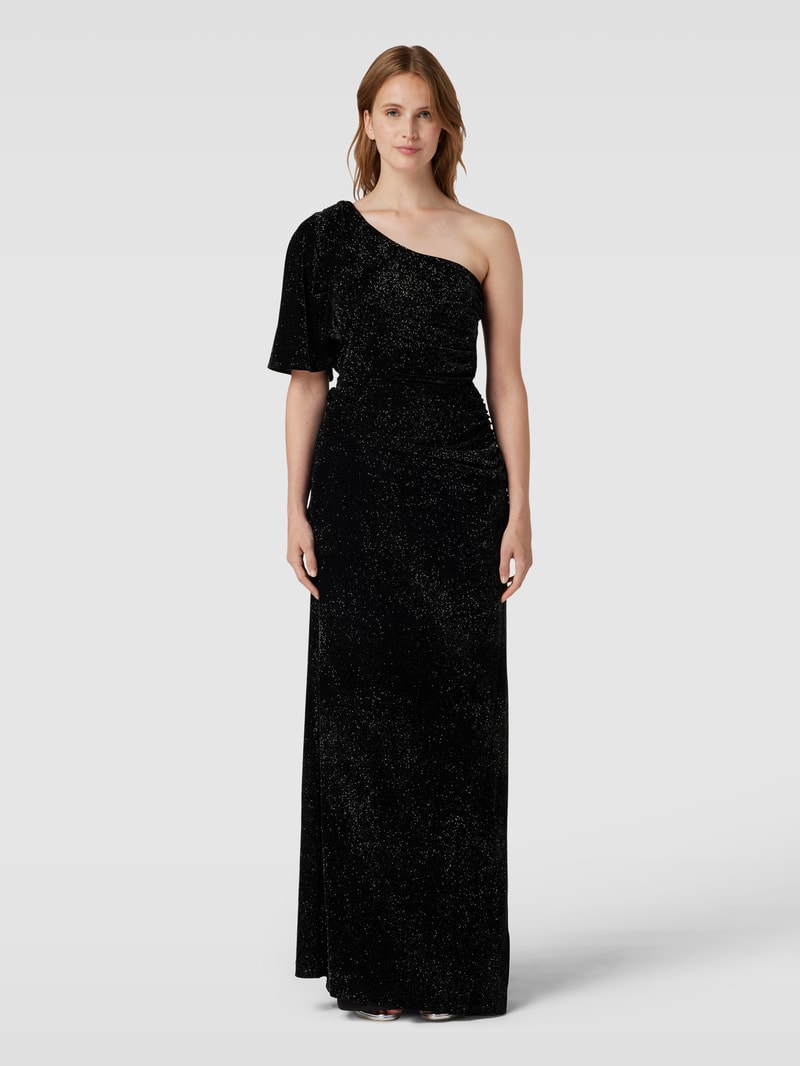 Abendkleid aus Samt mit One-Shoulder-Träger in schwarz