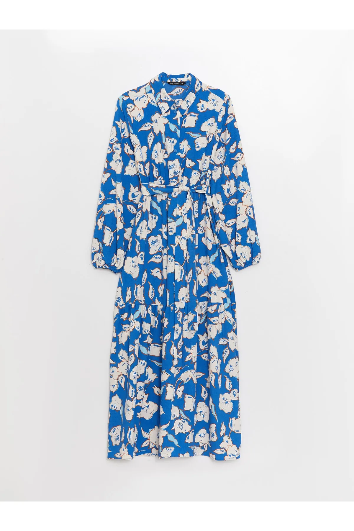 LC Waikiki  Langärmliges Damenkleid mit floralem Muster und Hemdkragen