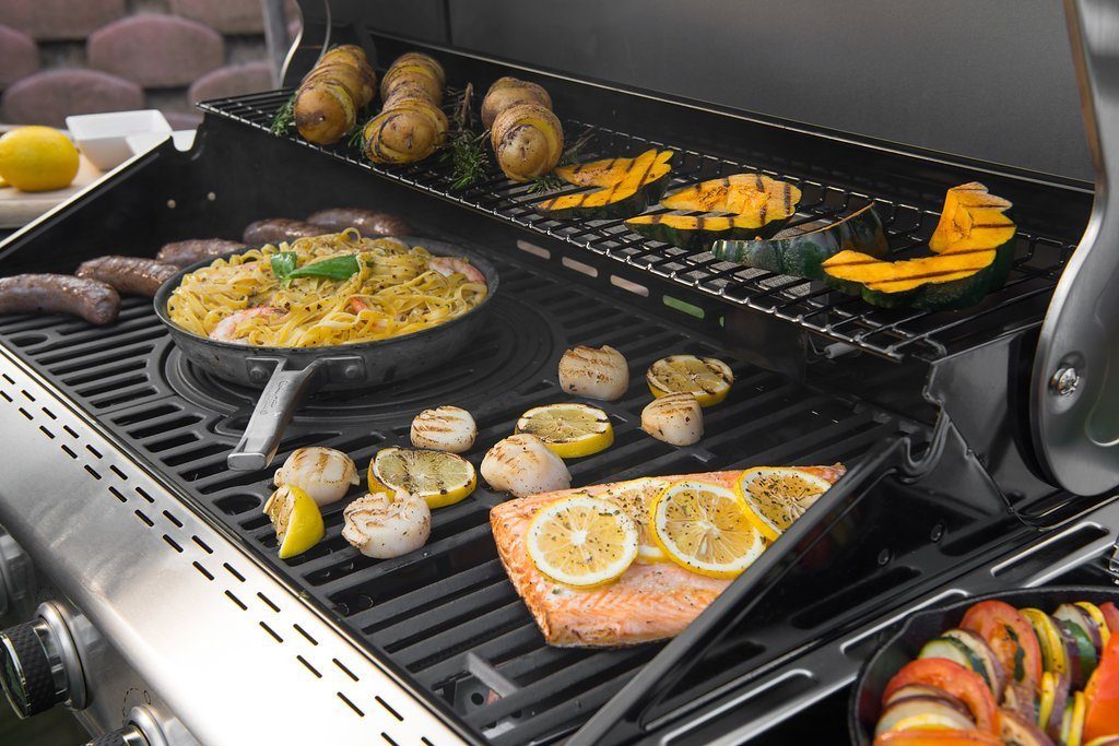 nexgrill Gasgrill 5B Deluxe 5+3 Brenner, Heckbrenner, Keramik-Seitenbrenner & Seitenkochfeld, 25KW, Aufbaumaß: 152x59x120 cm
