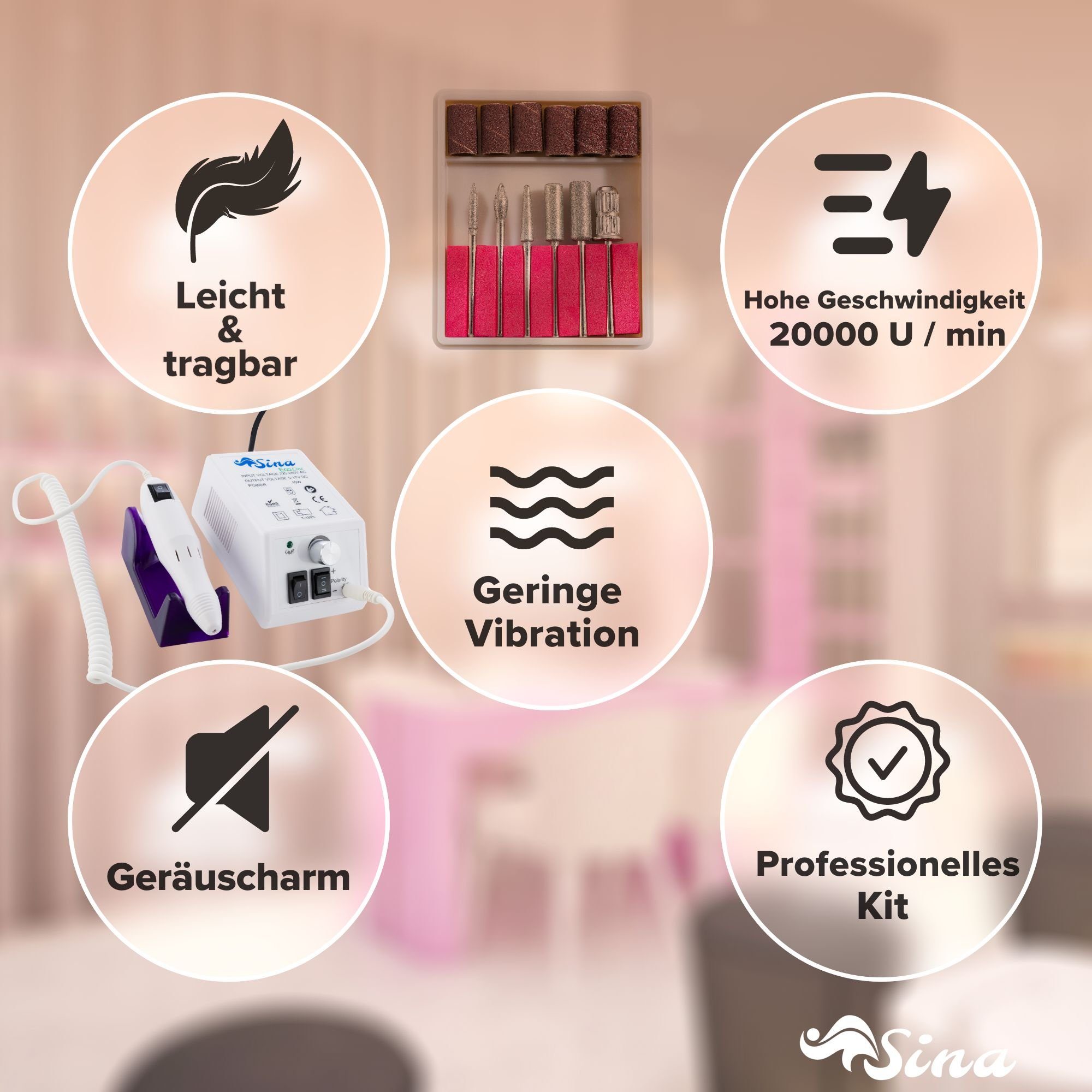 Sina Beauty-Multigerät 20.000 U/Min, geeignet für Gel, Acryl oder natürliche Nägel