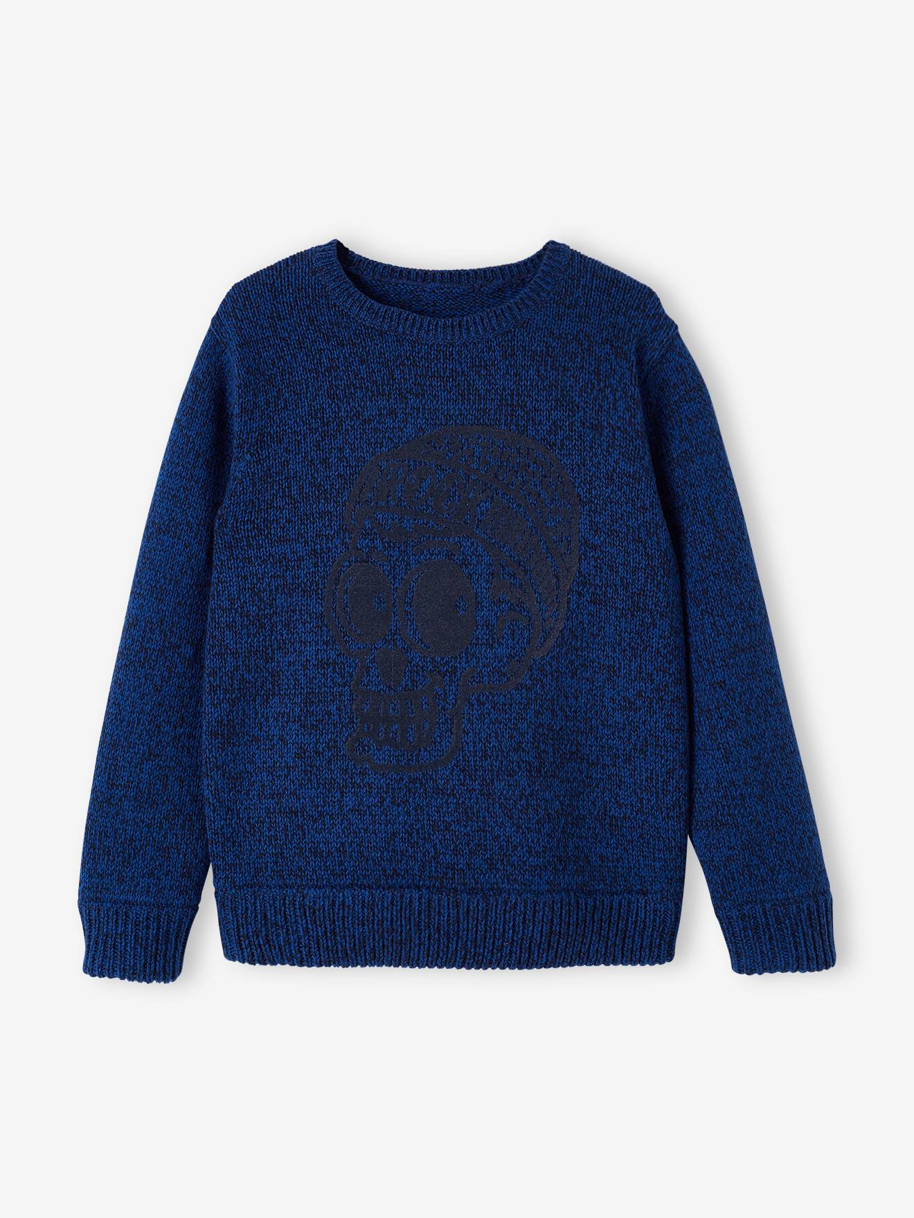 Pull maille moulinée animation devant garçon bleu électrique
