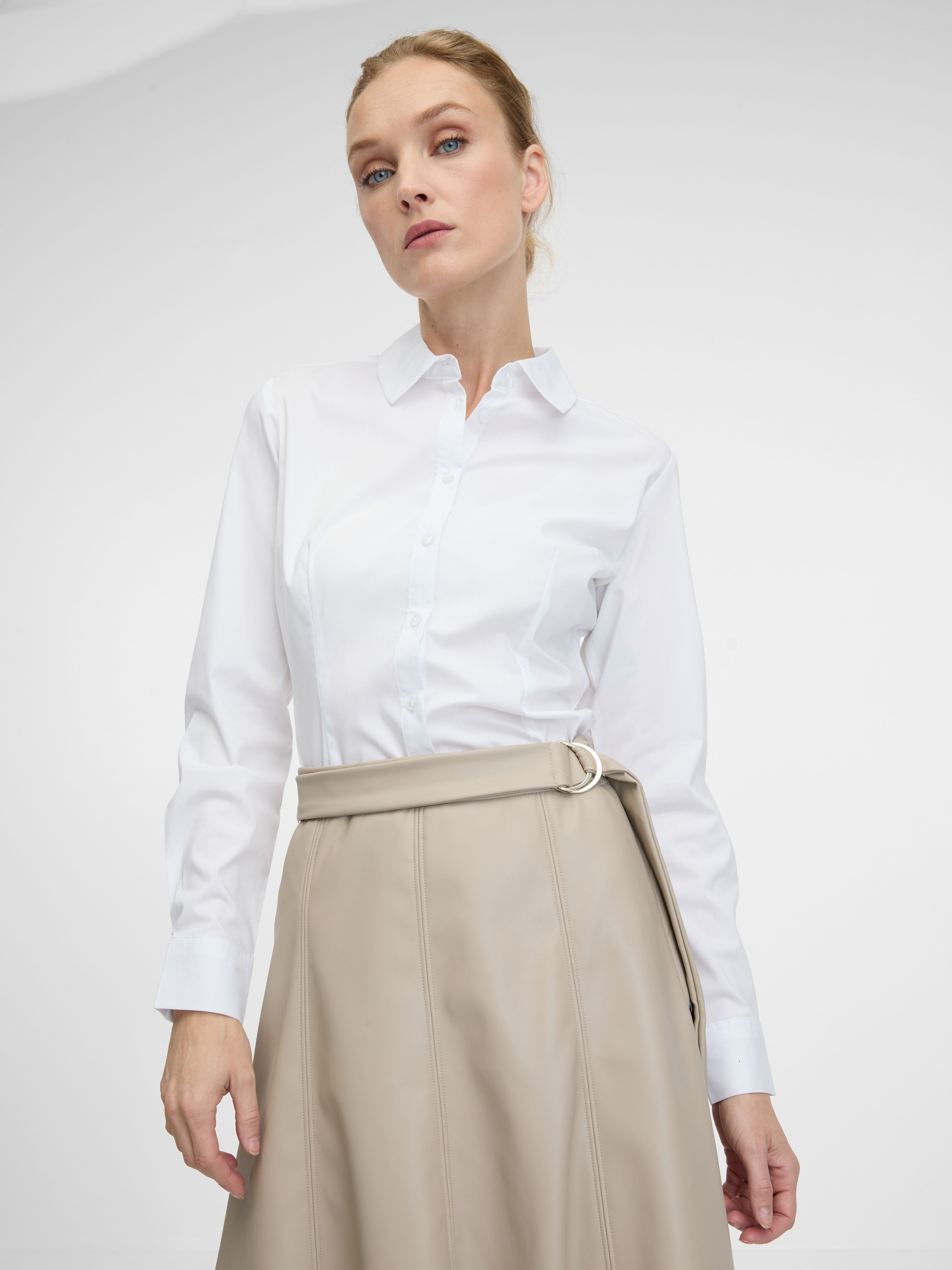 Beigefarbener Damen-Midirock aus Lederimitat ORSAY