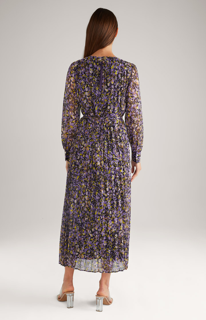 Chiffon-Plissee-Kleid in Lila/Gelb gemustert