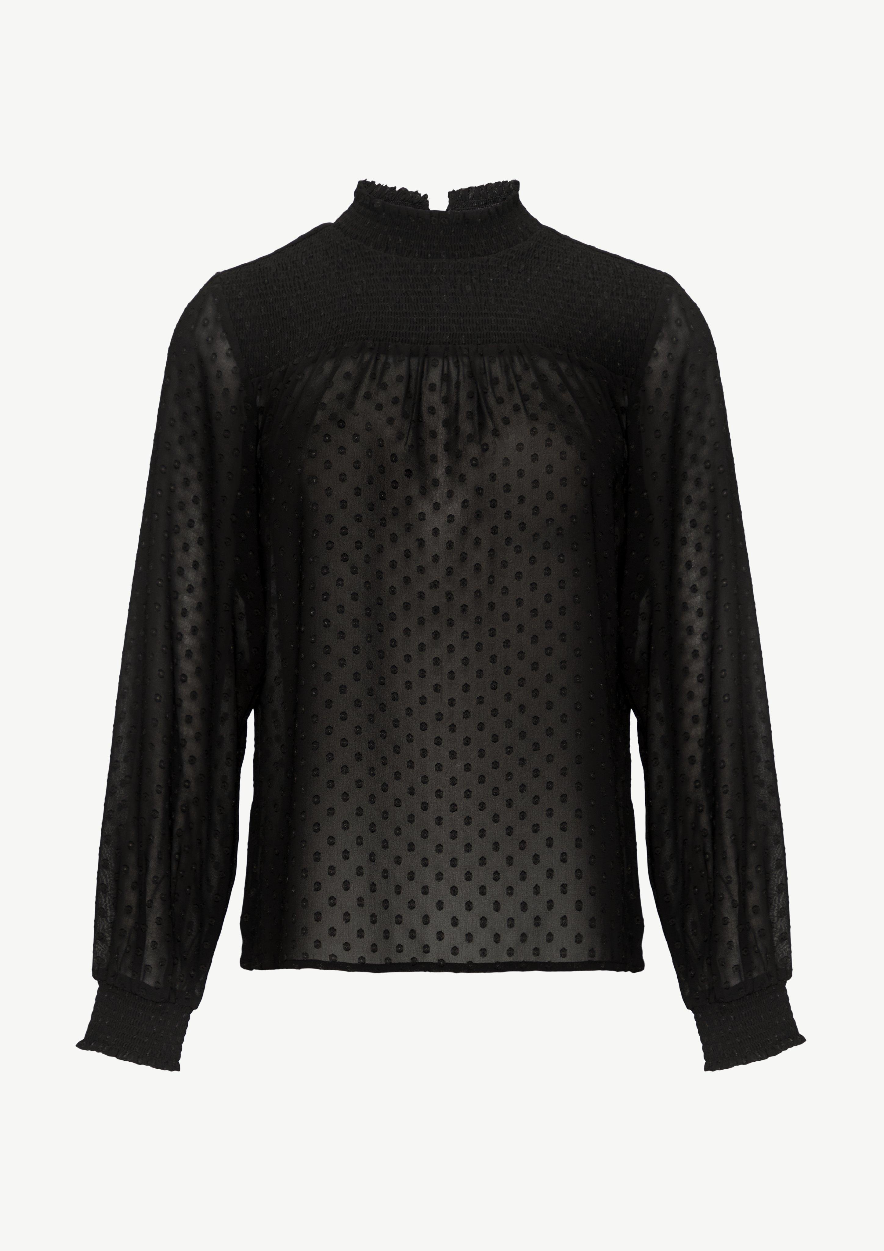 Transparente Jacquard-Bluse mit Smok-Detail - schwarz
