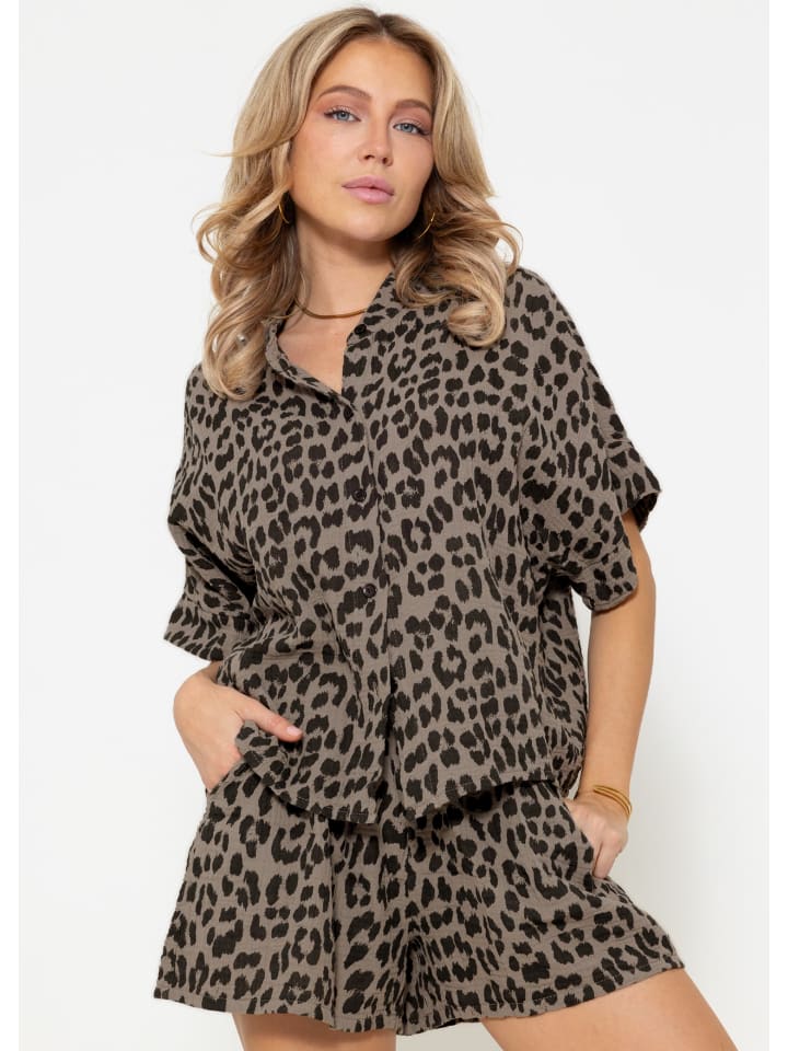 SASSYCLASSY Musselin Bluse mit Zebra in Braun, Schwarz günstig kaufen