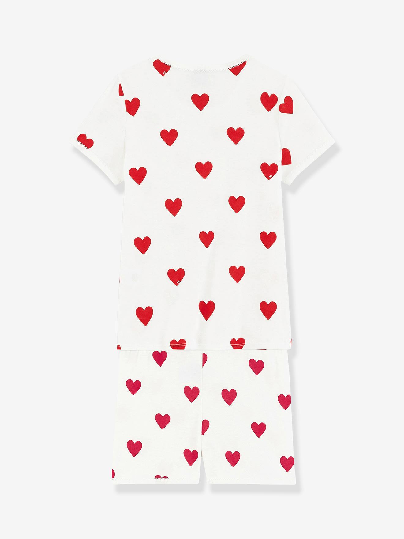 Petit Bateau Kurzer Mädchen Schlafanzug aus Bio-Baumwolle PETIT BATEAU - weiß bedruckt herzen