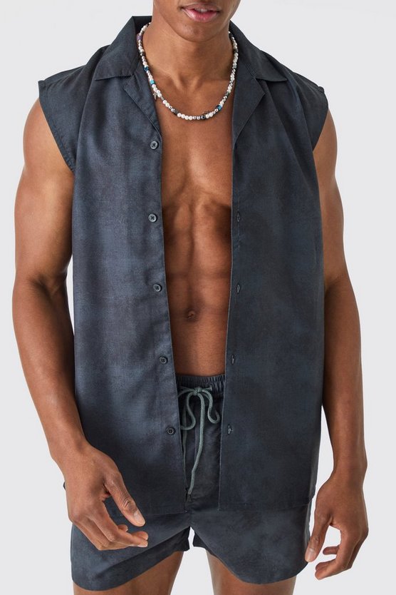 Ärmelloses Hemd mit Acid-Waschung & Badehose
