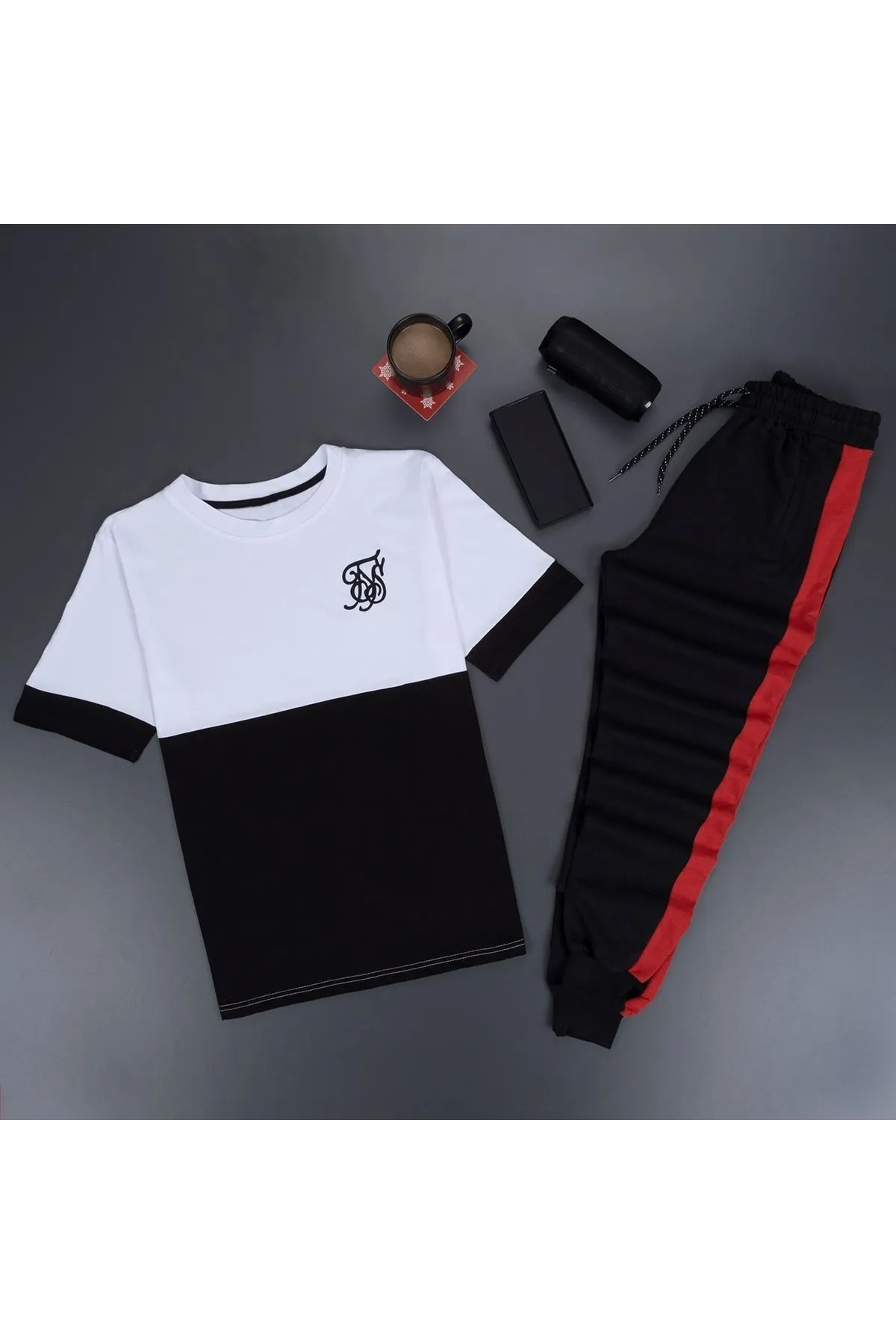 uyguntarz  Fs bedrucktes schwarzes Trainingsanzug-Set