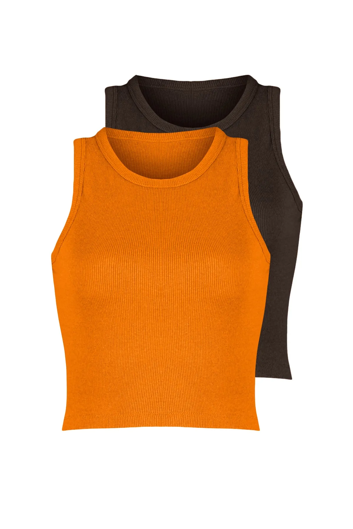 Trendyol Collection  Braun-orangefarbenes 2er-Pack tailliertes/tailliertes Crop-Tanktop aus Cord-Stretch-Strick TWOSS21AL0058