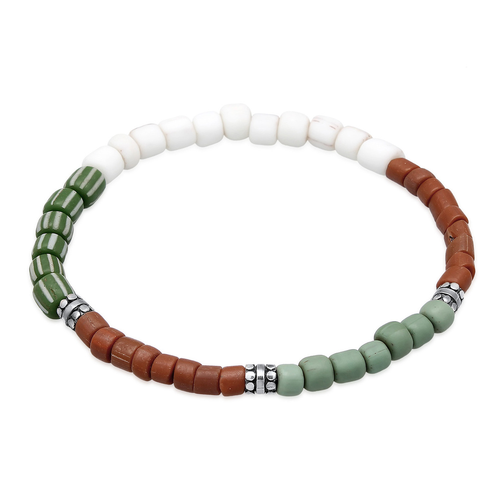 KUZZOI KUZZOI Bracelet Hommes perles de verre multicolores en argent sterling 925 Bracelet