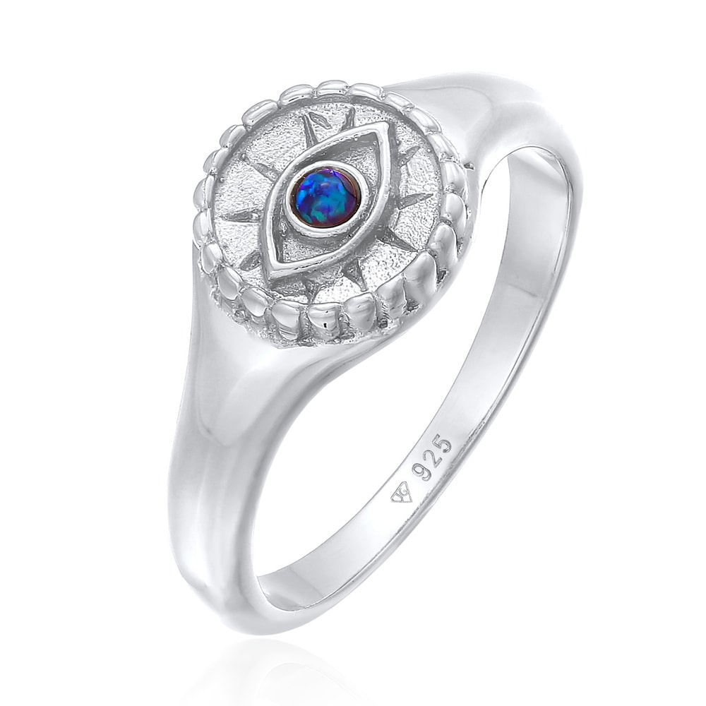 Elli Elli Bague Femmes Sceau Evil Eye avec opale synthétique en argent sterling 925 pl Bague