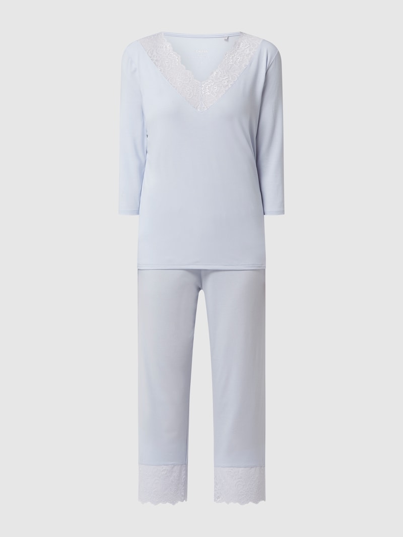 Pyjama mit floraler Spitze in hellblau
