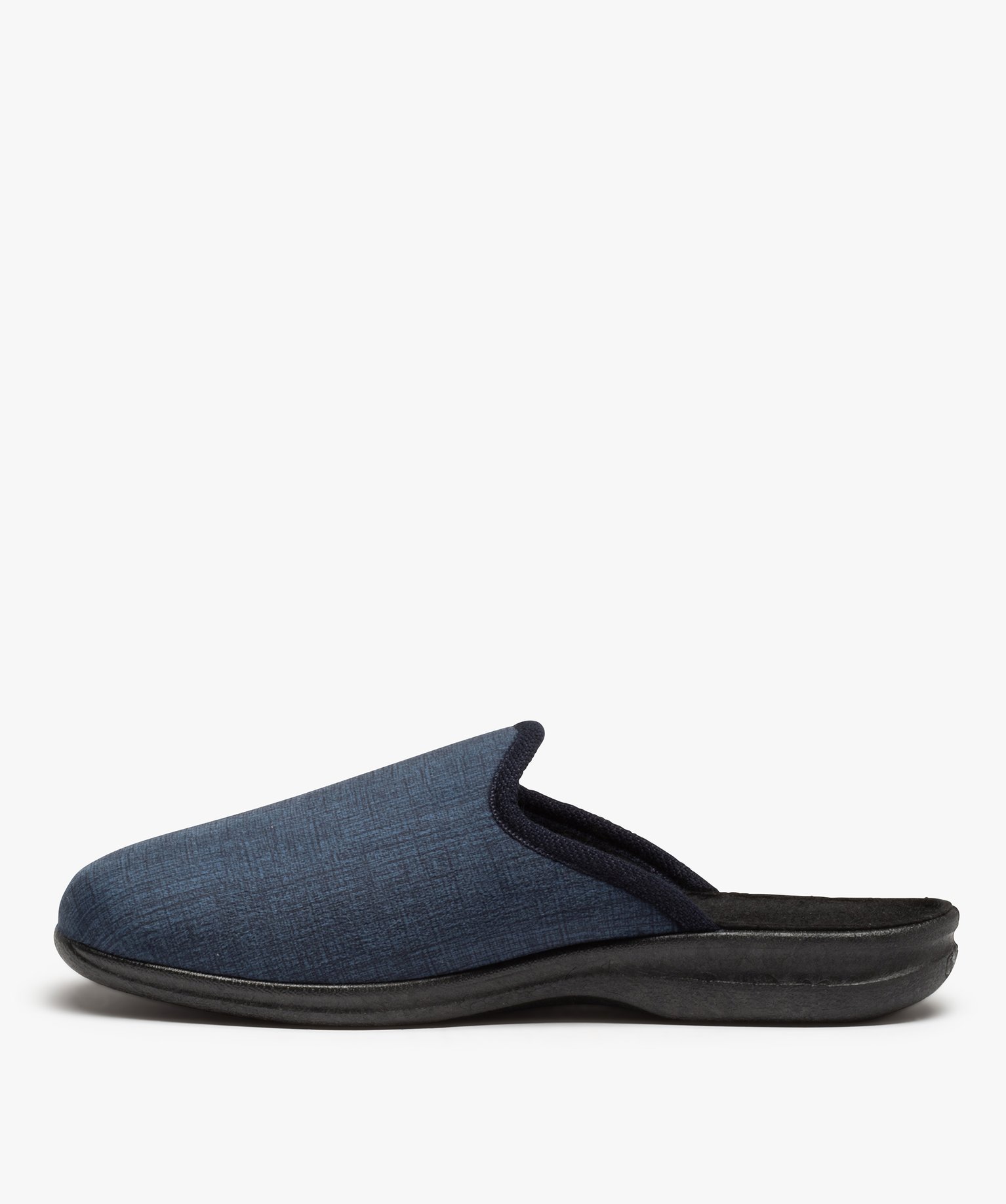 Chaussons mules en velours ras avec broderie homme bleu | GEMO