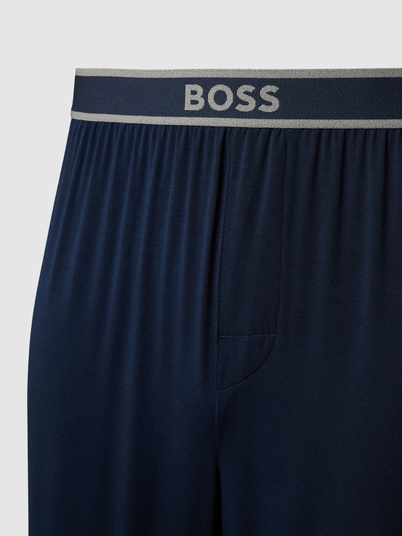 Pyjama-Hose mit elastischem Logo-Bund in dunkelblau