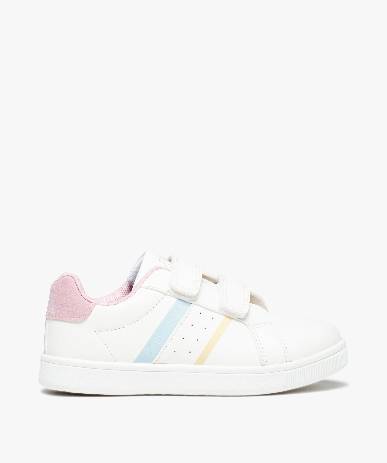 Baskets fille unies à bandes colorées et à scratch - Kappa blanc | GEMO