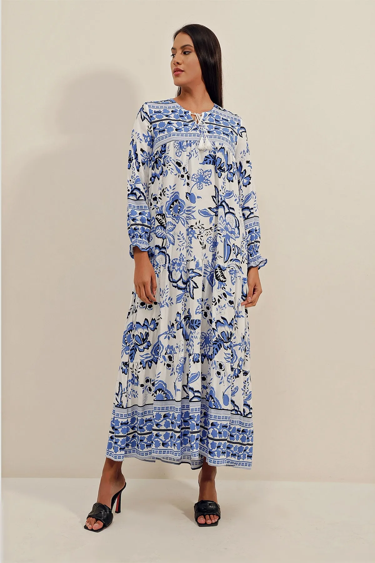 Bigdart  1947 Gemustertes langes Kleid – B.blau