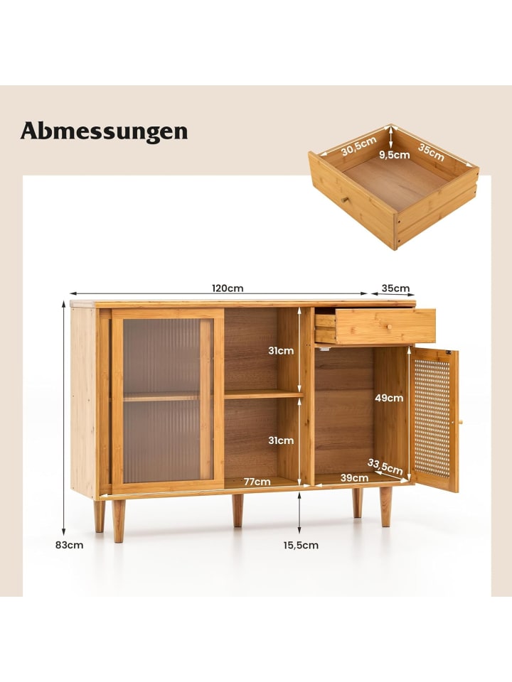 COSTWAY Buffetschrank Bambus 120 x 35 x 83 cm in Hellbraun günstig kaufen onesize