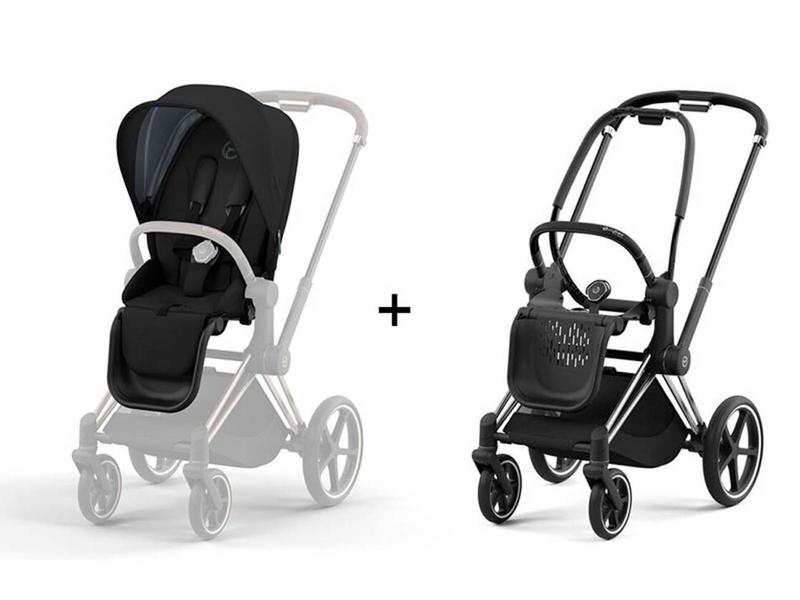 Poussette PRIAM 4 châssis Chrome Noir habillage Deep black