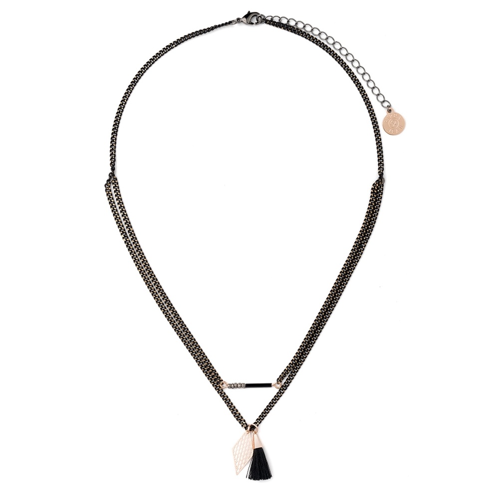 Pippa&Jean Collier tendance Laiton en Or rose/noir collier