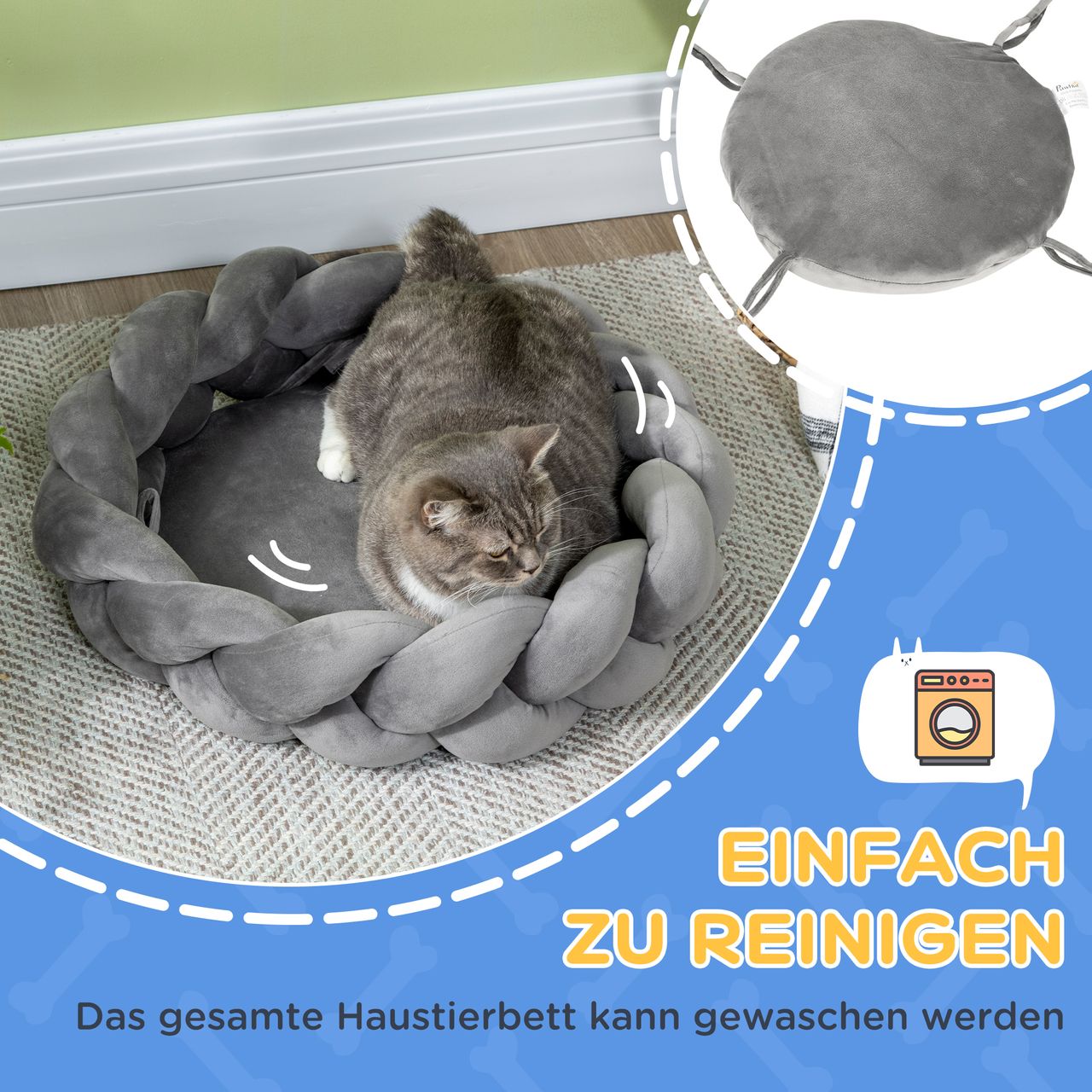 PawHut Hundebett, Rundes Hundekissen, Haustierbett Hundesofa für Mini-Hunde Samt