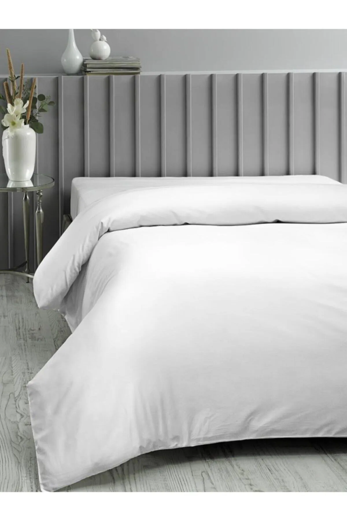 Karna Home  Klassischer Bettbezug/Bettbezug aus Baumwollsatin für Doppelbetten, Weiß