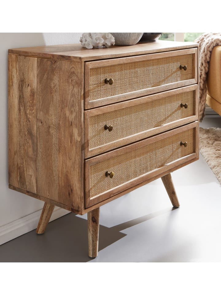 KADIMA DESIGN Sideboard 80x75x40 cm Mango Massivholz / Rattan Vintage Anrichte, günstig kaufen onesize