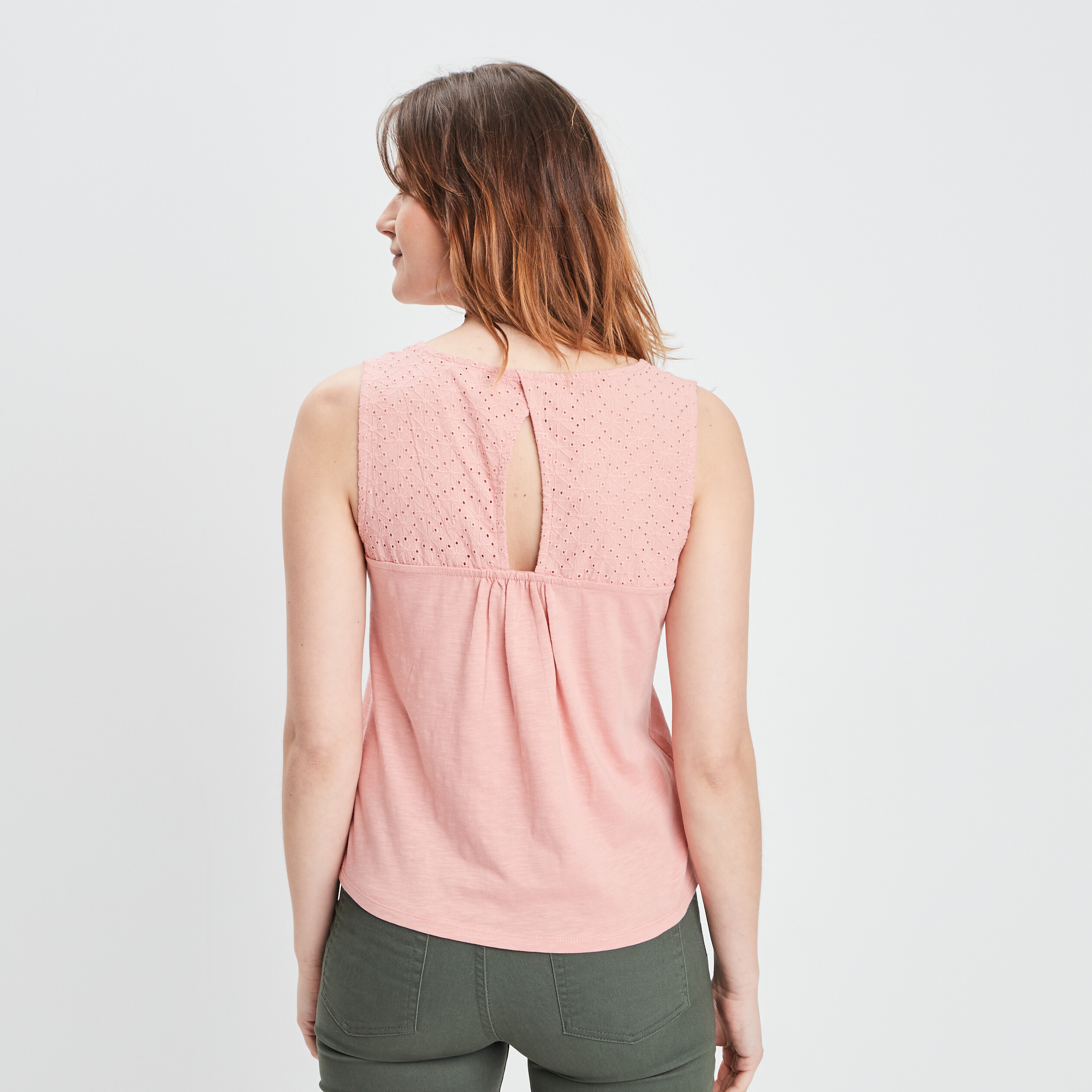Débardeur broderie anglaise au dos vieux rose femme | La Halle