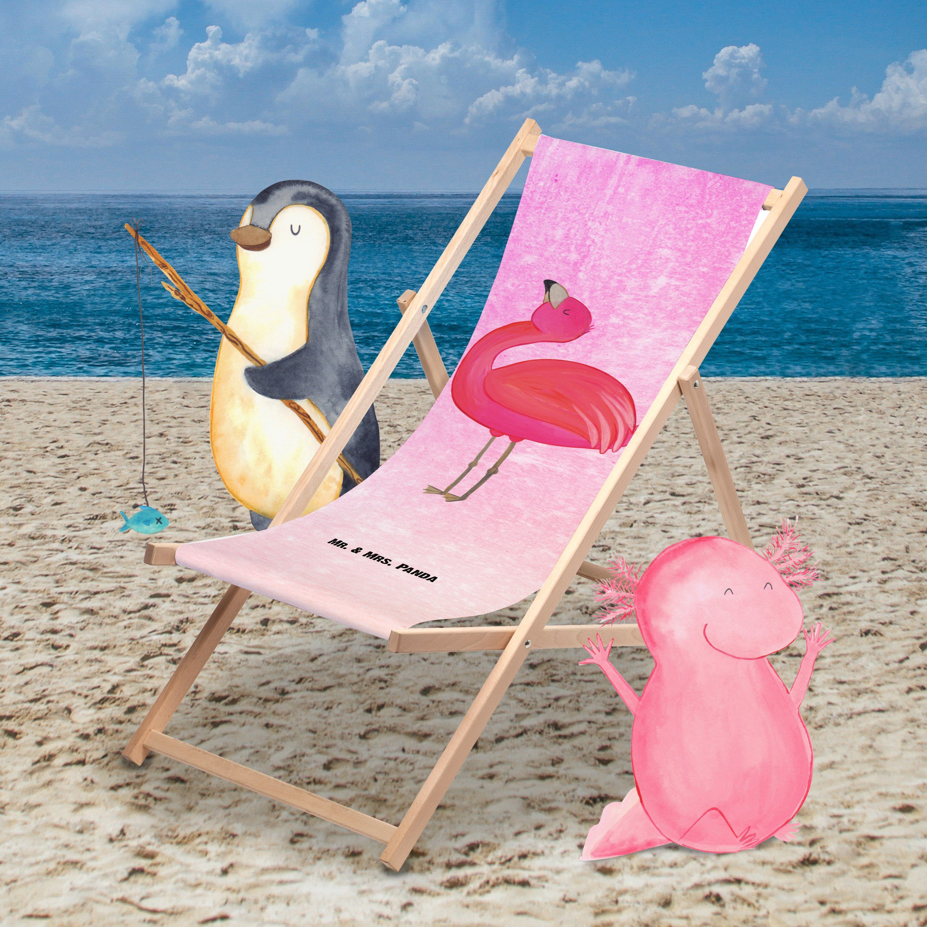 Mr. & Mrs. Panda Gartenliege Flamingo stolz - Aquarell Pink - Geschenk, Selbstakzeptanz, rosa, Mam, 1 St.