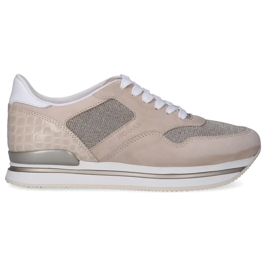 Hogan - Sneaker low H222 Kalbsleder Materialmix Logo Prägung beige-kombi - beige