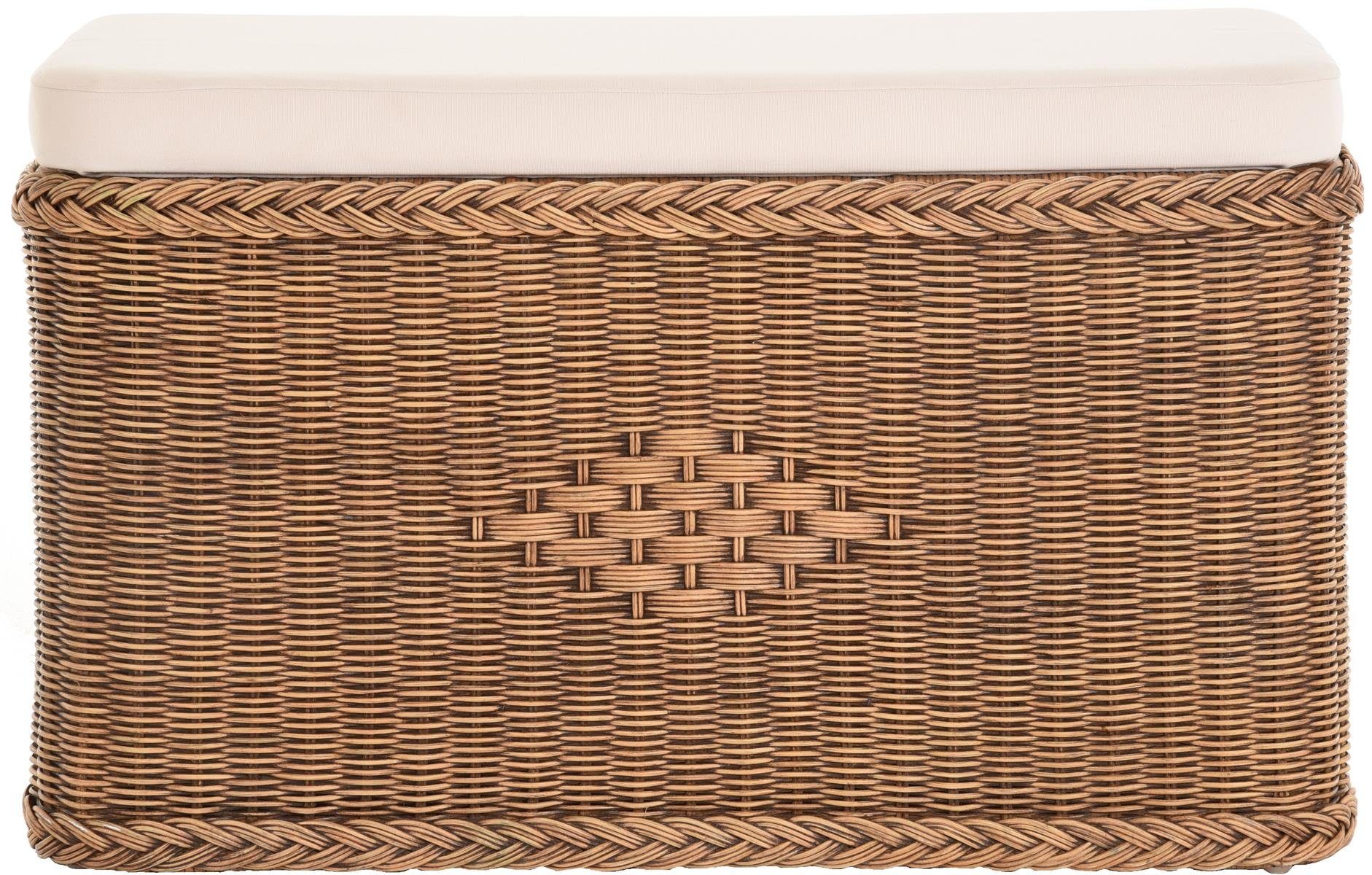 Krines Home Wäschetruhe Rechteckige Truhe Sitztruhe gepolstert mit Deckel Natur-Rattan (Wäschebox mit Inlett), Sitzbank mit Stauraum
