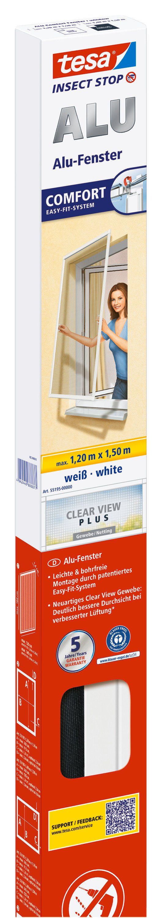 tesa Insektenschutz-Fensterrahmen Insect Stop ALU Comfort Fliegengitter für Fenster, (Packung, 1-St., Alurahmen), Insektenschutz für Fenster - Aluminiumrahmen - weiß