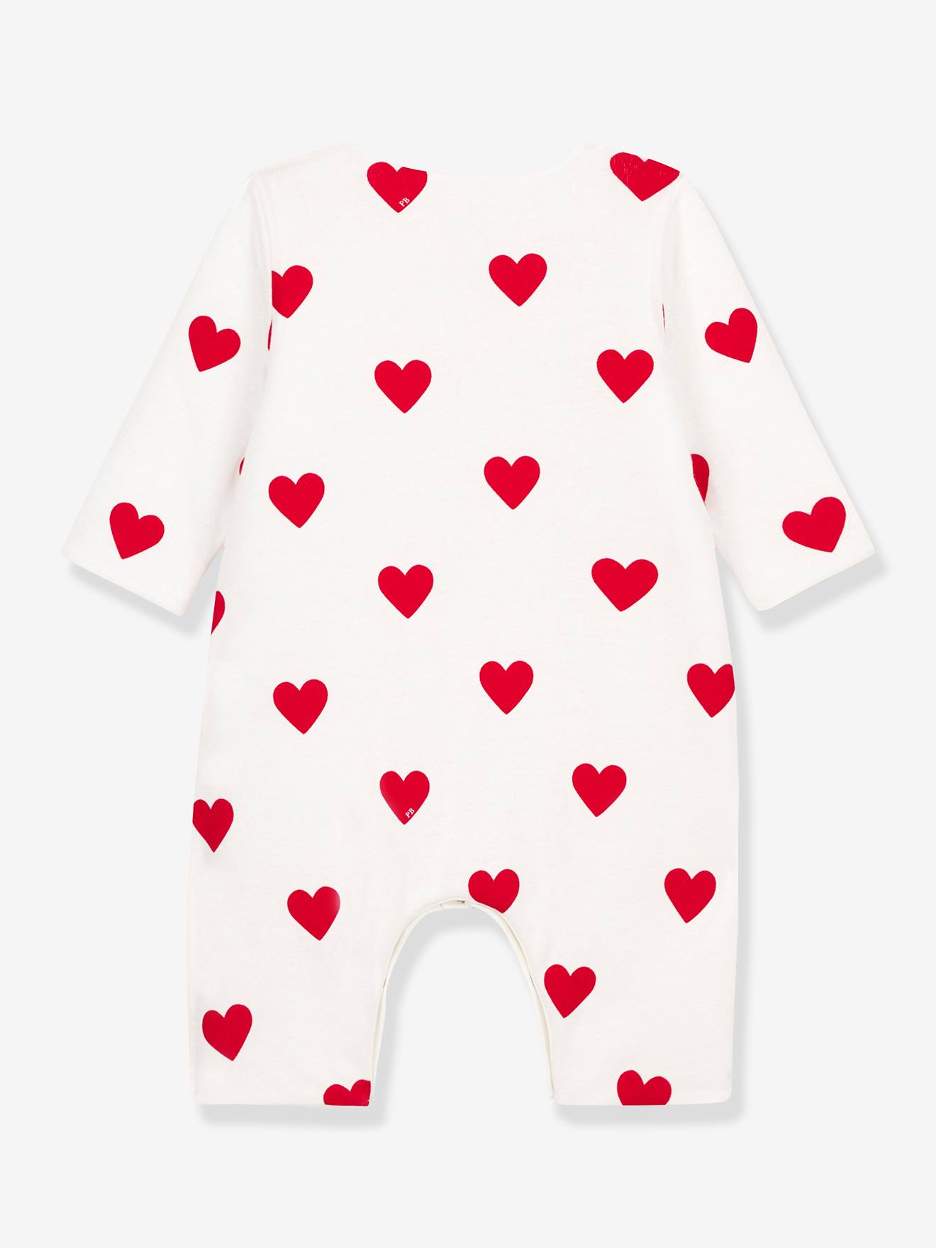 Combinaison longue cœurs rouges bébé en côte PETIT BATEAU blanc imprimé