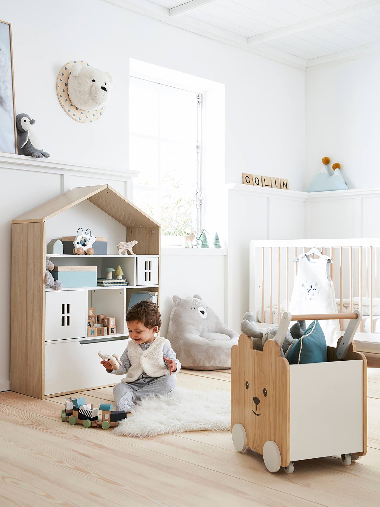 Vertbaudet Kinder Schrank MAISON, Hausform - natur/weiß