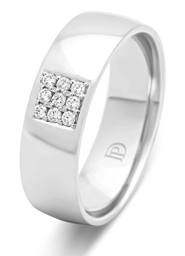 Inel cu vârf de diamant din aur alb, diamant de 0,09 ct, verighetă