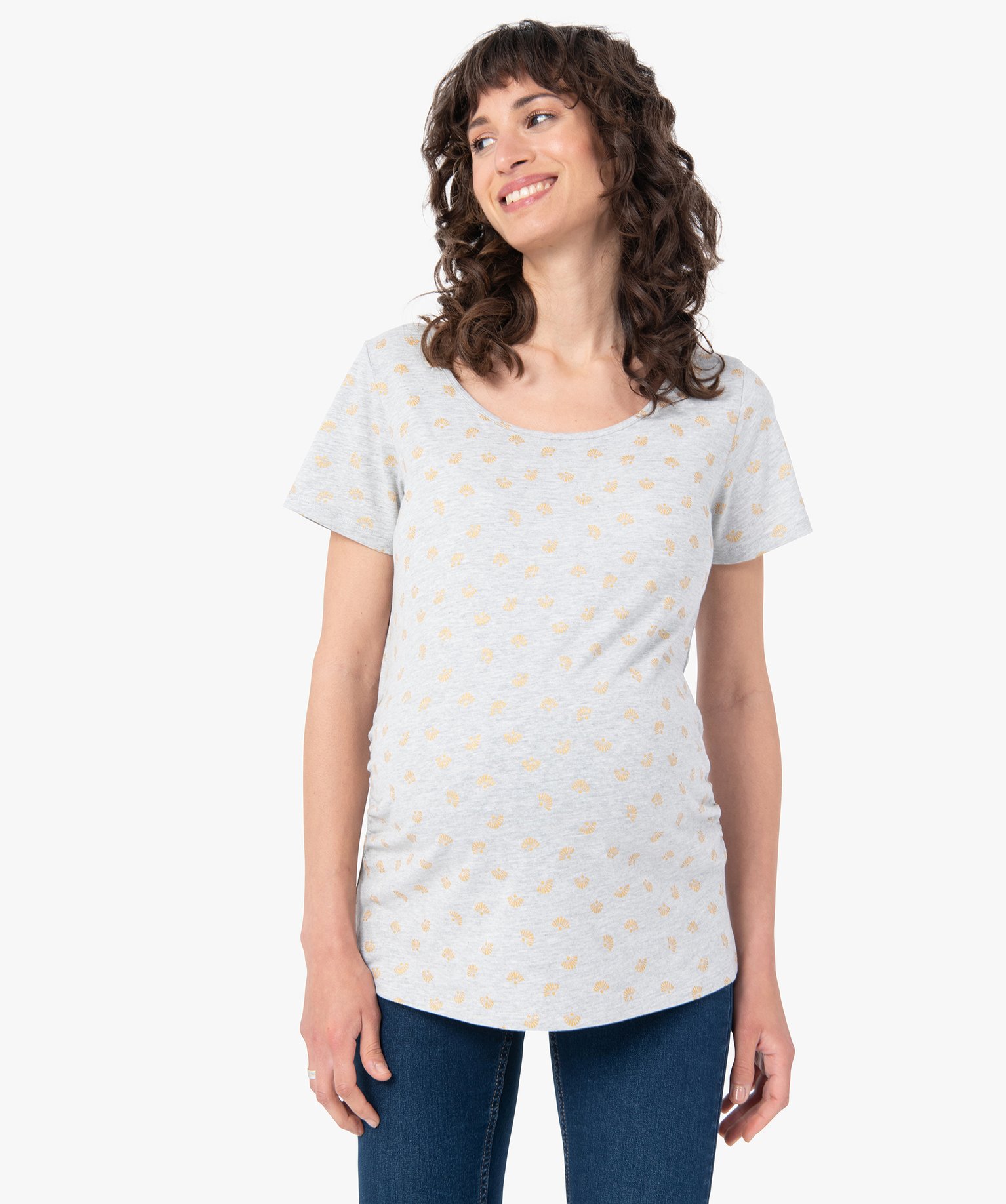 Tee-shirt de grossesse imprimé à manches courtes gris | GEMO