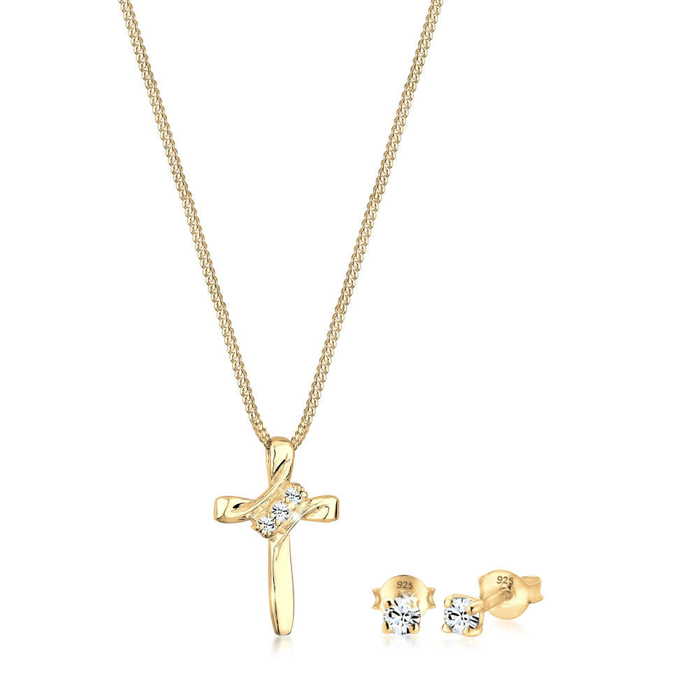 Elli Elli Ensemble de Bijoux Femmes Croix pendentif élégant set clous d'oreilles avec  Bijoux