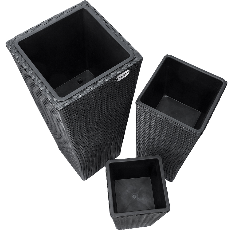 Casaria Blumenkasten Polyrattan 80x30x30cm 61x24,5x24,5cm 41x21x21cm 3er Set schwarz