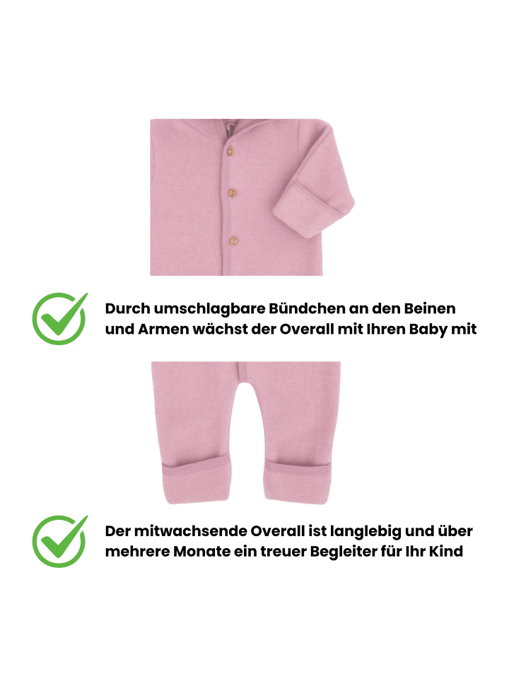 Kinderhaus Blaubär Baby-Overall mit Kapuze, Holzknöpfen & Mulltuch Blaubaer in Rosenholz Melange günstig kaufen 50/56