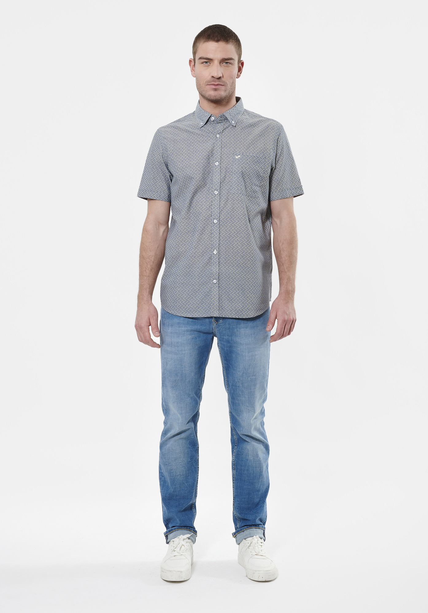 MAEL   Chemise  grise/bleue fleurie Homme en 100% coton