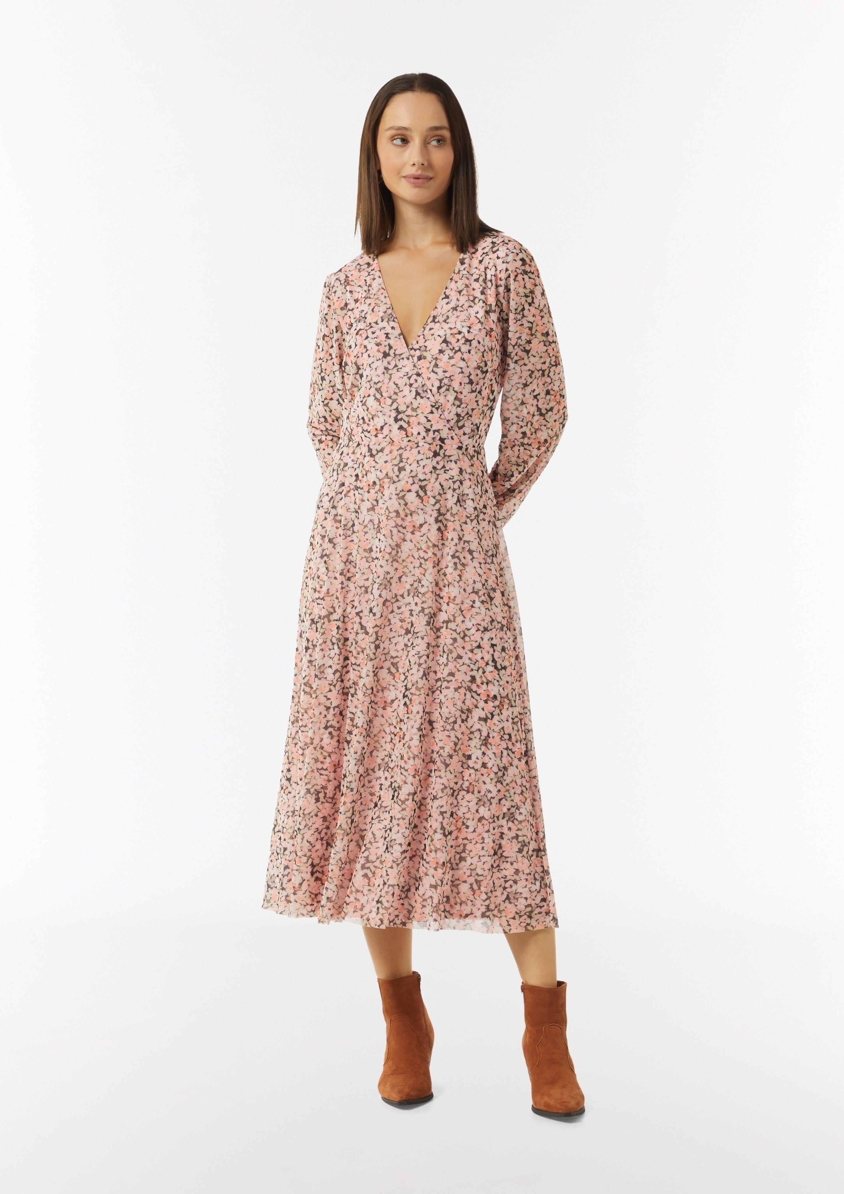 Midi-Wickelkleid mit All-over-Print aus Mesh - pfirsich