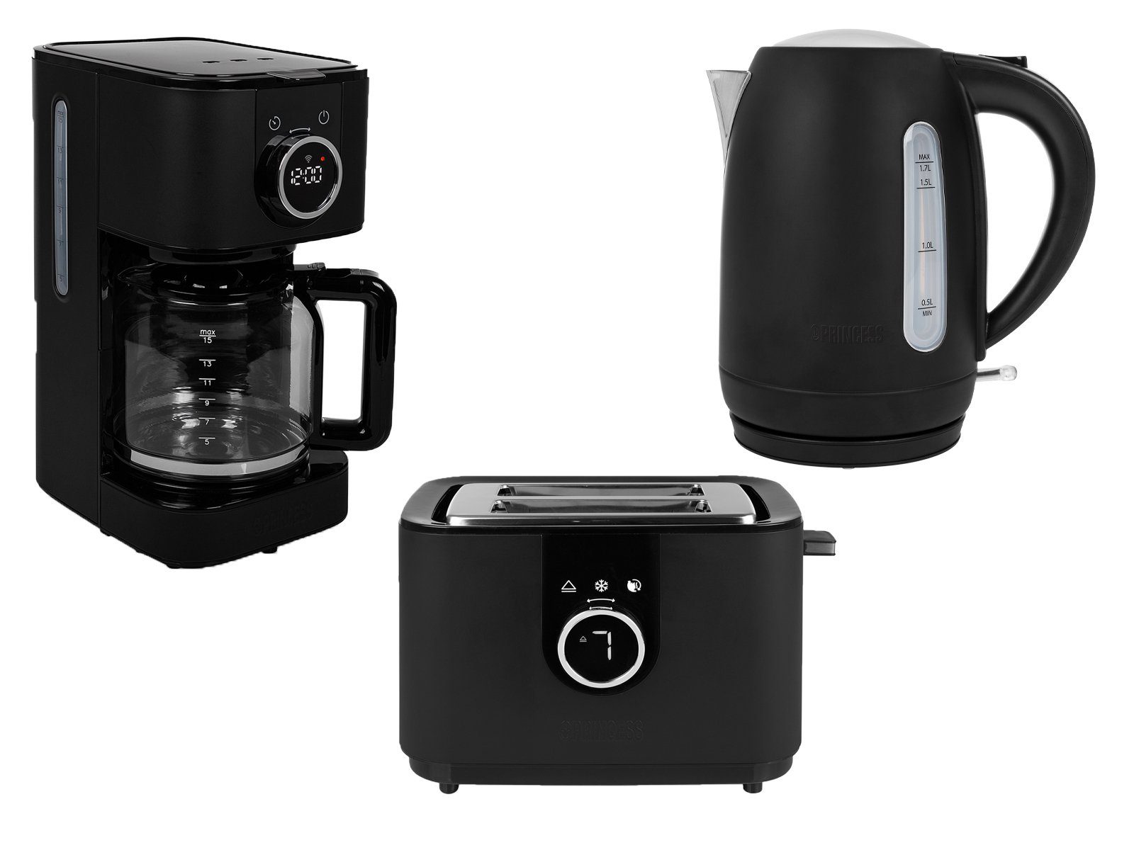 PRINCESS Frühstücks-Set (3-tlg), Frühstück-Set Kaffeemaschine Wasserkocher & Toaster Design Edelstahl