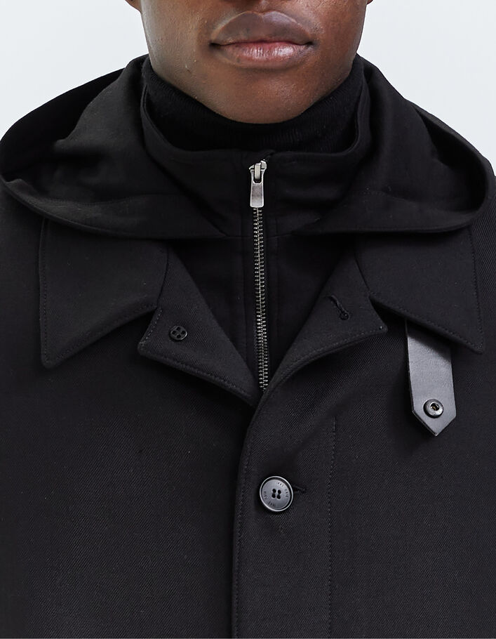 Trench noir à parementure-capuche amovible Homme