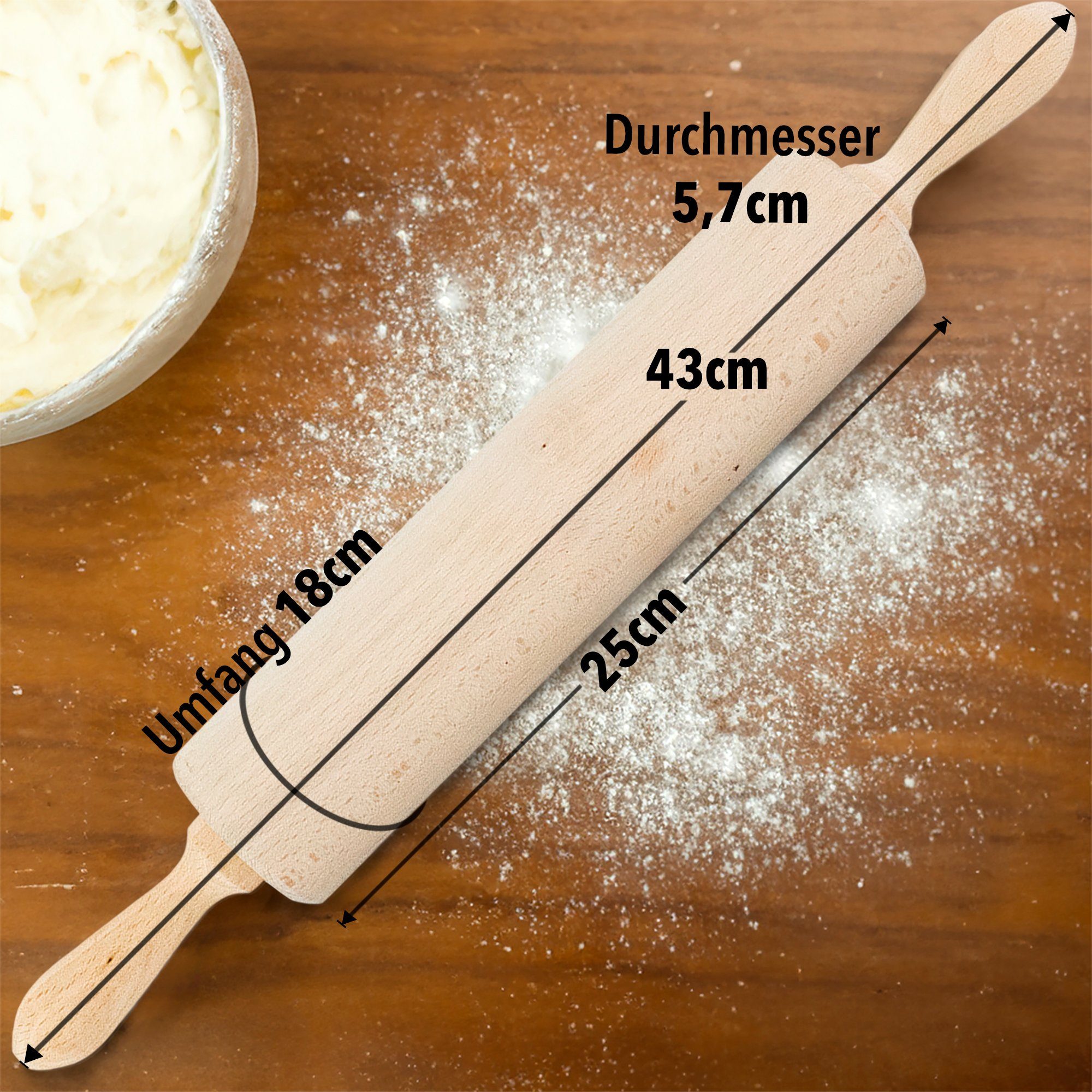 SOHFA Nudelholz 43cm stabiler Ausroller für Teig und Fondant Buchenholz, (ein Nudelholz, 1-tlg., 1er Set), hergstellt in Europa